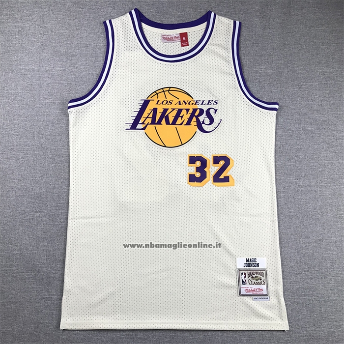 Maglia Los Angeles Lakers Magic Johnson #32 Mitchell & Ness Chainstitch Crema